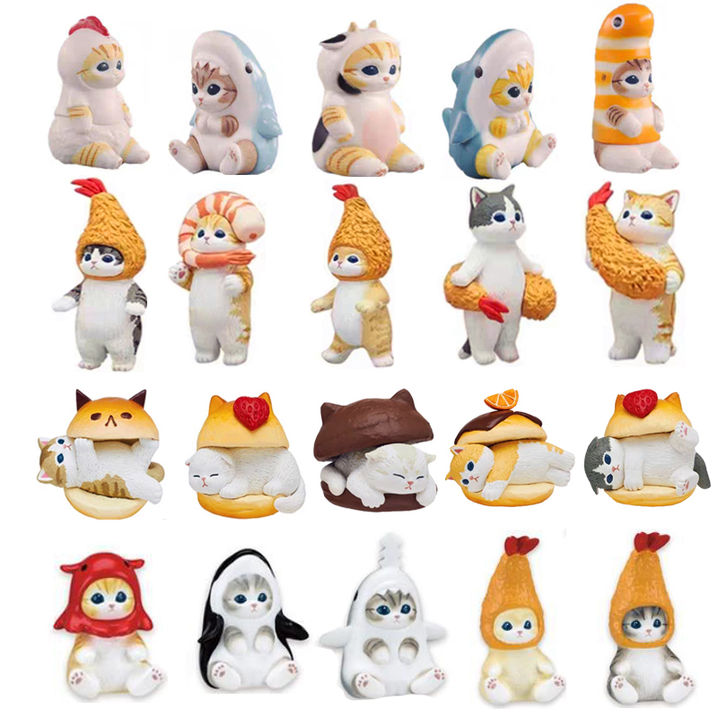 5Pcs/Set Mofusand Kawaii Tempura Fried Shrimp Shark Cat Action Figure Toy PVC Hamburg Cat Model Doll Figurines Home Decoration Fans Children Gifts