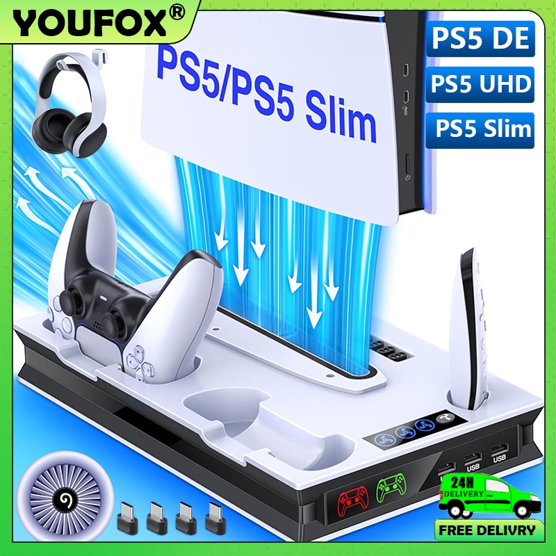 PS5 Slim Multifunctional Cooling Fan Stand Dual Charging Dock Stand Adjustable Cooler Fan For Playstation 5