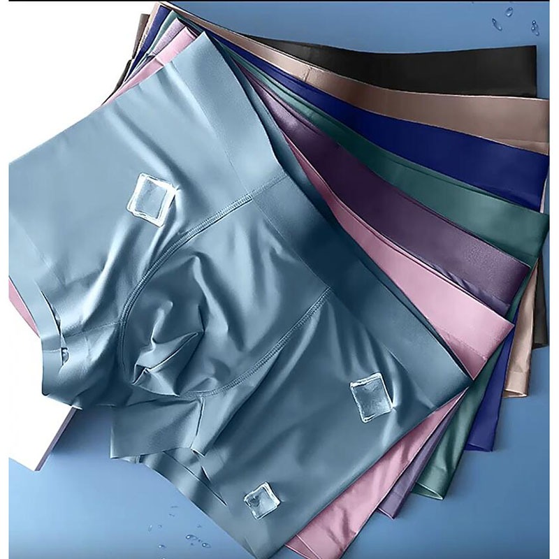1PC Men's Ice Silk Boxer Briefs Silky Breathable Mid Waist Underwear