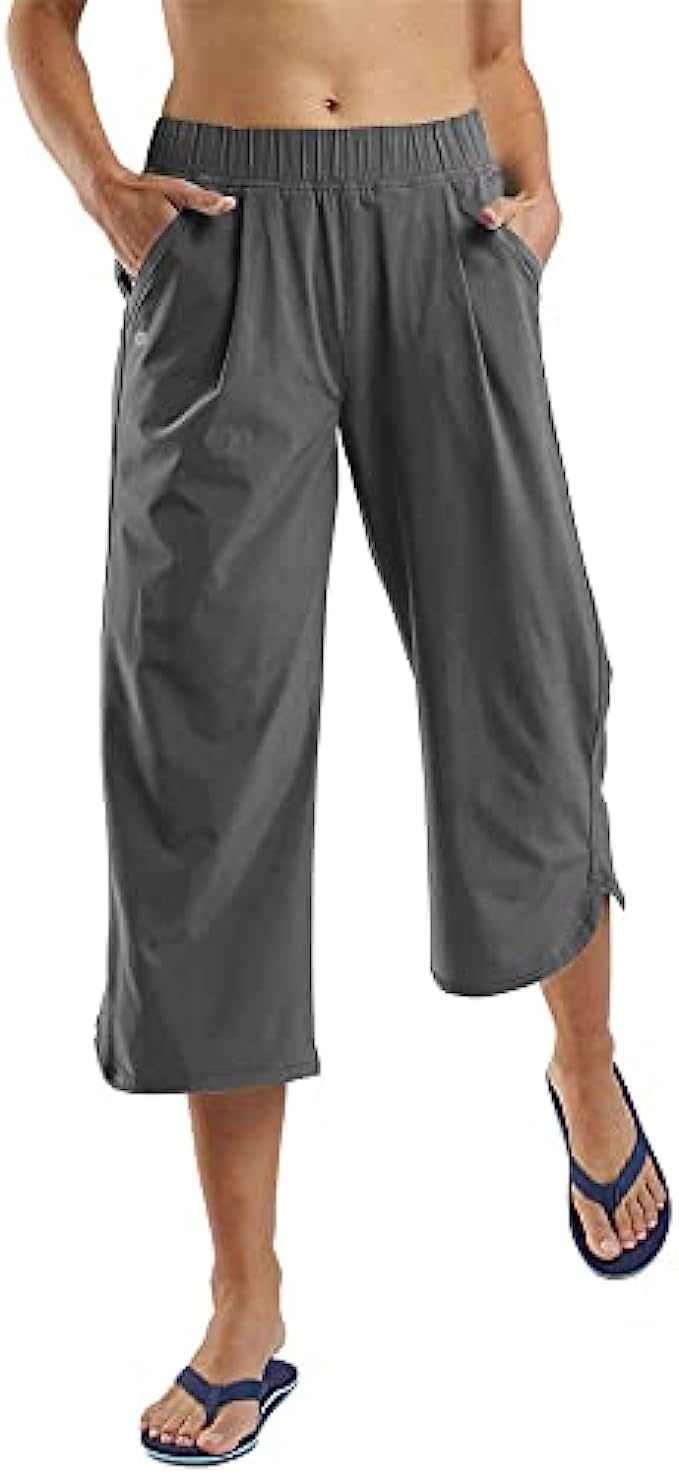 Aurgelmir Women's Casual Elastic Waist Capri Pants Lightweight Workout Hiking Running Quick Dry Joggers with Pockets