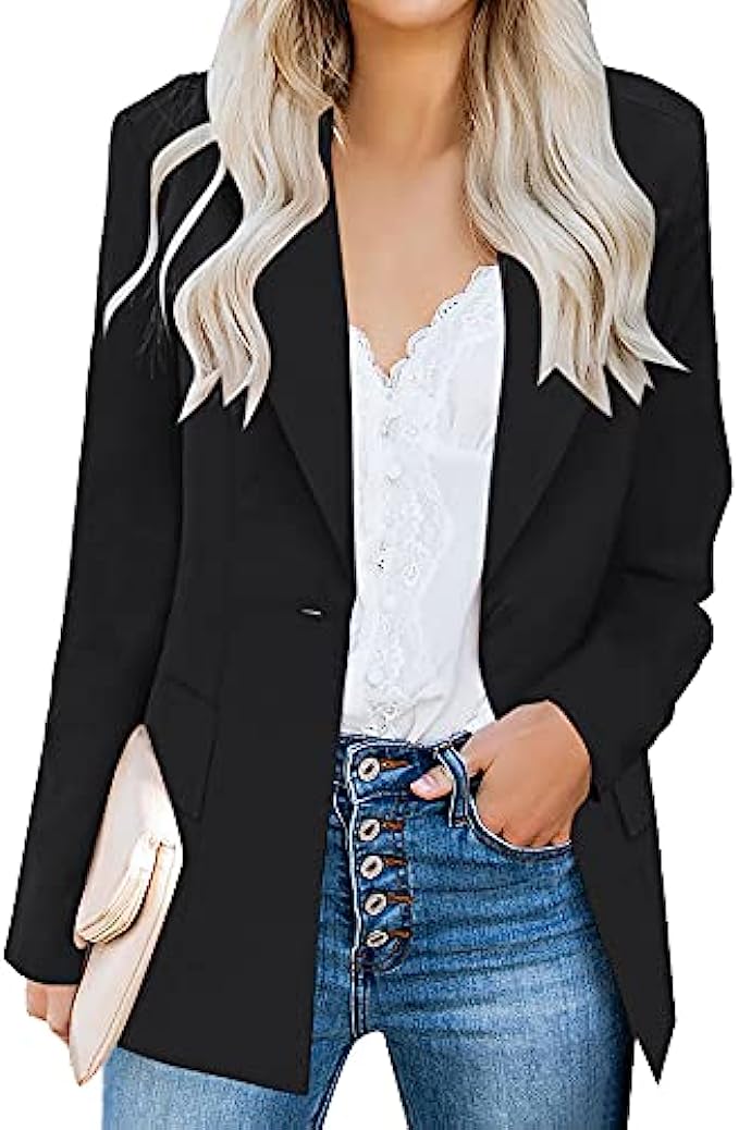 LUYEESS Women's Casual Work Office Notch Lapel Pockets Buttons Blazer Suit Jacket