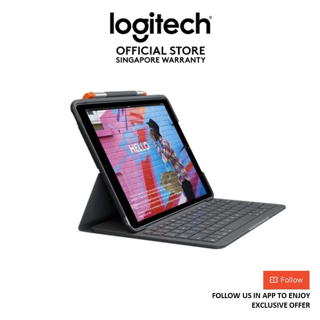 Logitech Slim Folio Bluetooth Keyboard Case For iPad 10.2" 7th, 8th and 9th Gen, Slim Style, Total Comfort
