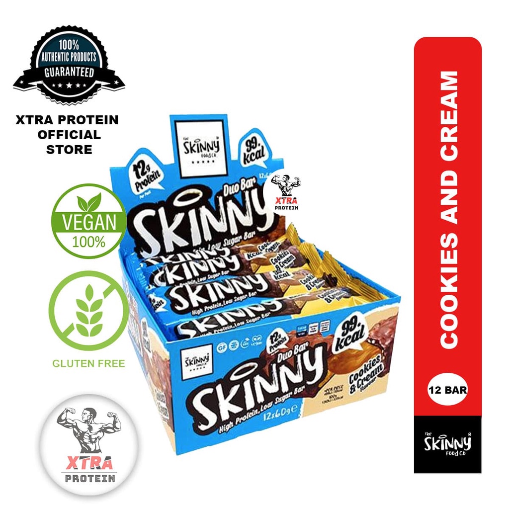 Skinny Food Duo Protein Bar Cookies and Cream (60g) 12 Pack