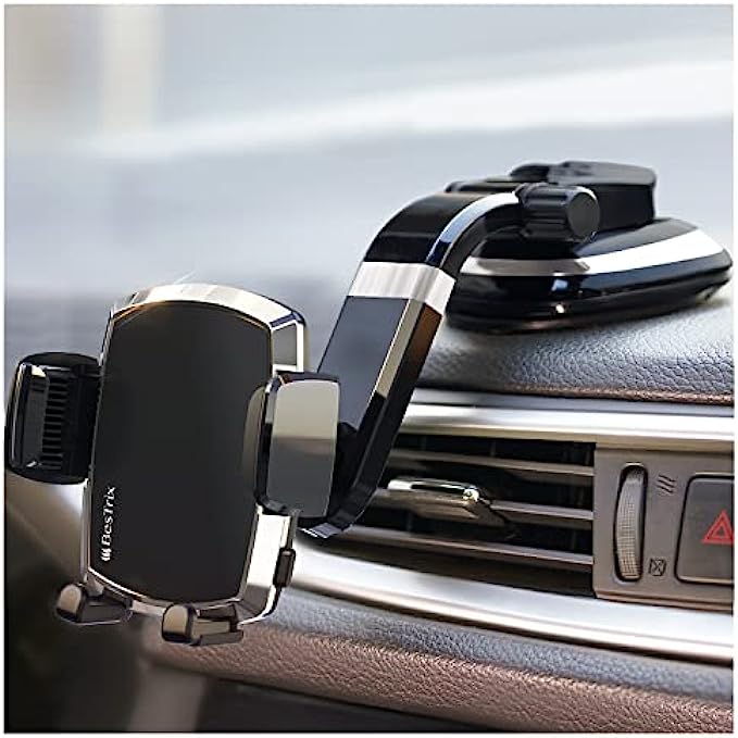 BESTRIX Phone Holder for Car, SmartClamp Car Phone Mount | Dashboard Cell Phone Car Phone Holder Compatible with iPhone 13 12 11 Pro, Xr, Xs, XS MAX,XR,X, Galaxy S20 Note 20 Ultra &amp; All Smartphone
