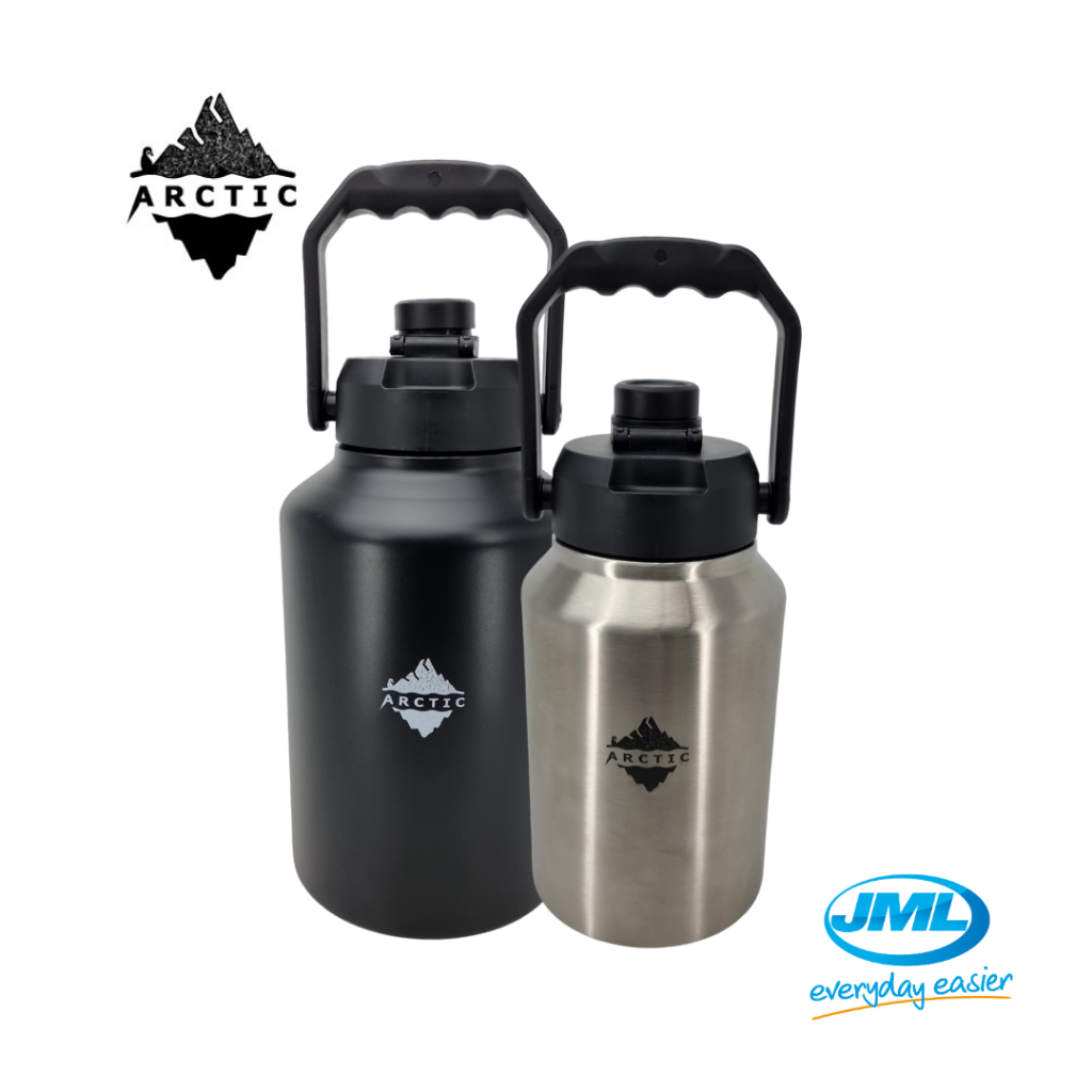Arctic Gallon Jug | Thermalware sweat free tumbler water bottle workout spill proof | Black silver | 1.89L &amp; 3.79L