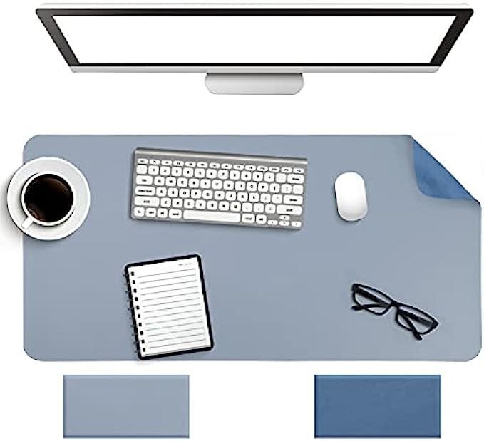 Non-Slip Desk Pad,Mouse Pad,Waterproof PVC Leather Desk Table Protector,Ultra Thin Large Desk Blotter, Easy Clean Laptop Desk Writing Mat for Office Work/Home/Decor(Blue, 31.5" x 15.7")