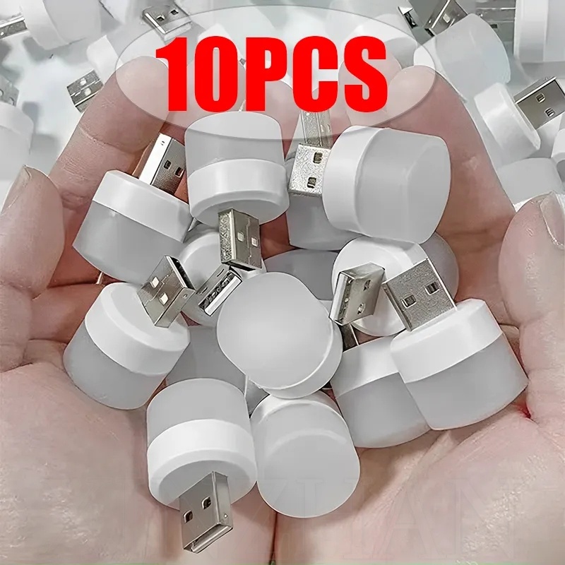 10Pcs Multifunctional USB Plug Night Light / Eye Protection Small Book Lamps / Computer Mobile Power Charging Portable USB Table Lamp /Mini Portable Round Night Lamp