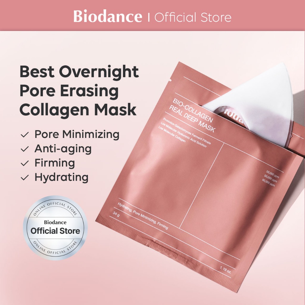 Biodance Bio-Collagen Real Deep Mask, Overnight Mask, Pore Eraser Mask, Hydrogel Mask Sheet, Pore Tightening, Hydrating, Low Molecular Collagen Face Mask